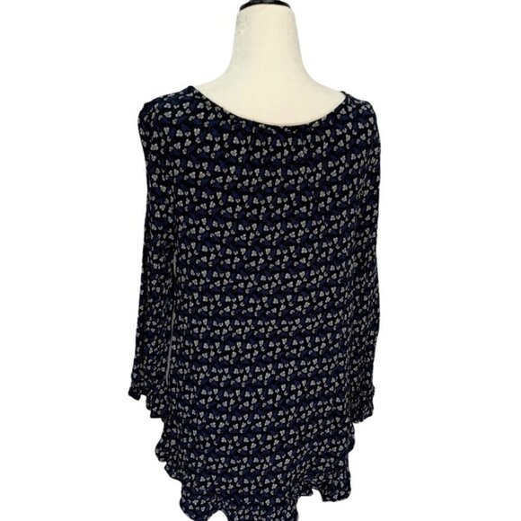 𝅺gap💐shirred Black Floral 3/4 Length Sleeve Top Sz Small - Picture 4 of 8